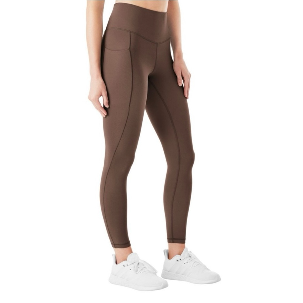 New Women Brown High-Waisted Leggings w/ Pockets Mesium - Picture 4 of 7